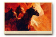 Paul Sinus Wandbild 120x80cm Pferde im Galopp abstrakte Tiermalerei feurige Rot Orange Farben dynamisches Pferde Kunstbild moderne Wanddekoration fuer Wohnzimmer Büro
