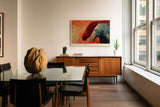 Paul Sinus Wandbild 120x80cm Pferde Paar abstrakte Tierkunst rot blau modernes Pferdemotiv Kunstdruck grosses Wandbild 120x80cm emotionale Wanddekoration fuer Wohnzimmer Büro
