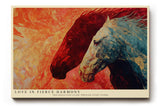 Paul Sinus Wandbild 120x80cm Pferde Paar abstrakte Tierkunst rot blau modernes Pferdemotiv Kunstdruck grosses Wandbild 120x80cm emotionale Wanddekoration fuer Wohnzimmer Büro