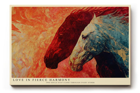 Paul Sinus Wandbild 120x80cm Pferde Paar abstrakte Tierkunst rot blau modernes Pferdemotiv Kunstdruck grosses Wandbild 120x80cm emotionale Wanddekoration fuer Wohnzimmer Büro