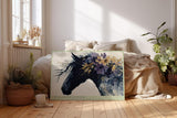 Paul Sinus Wandbild 120x80cm Pferdeportrait mit Blumen Abstrakte Tierkunst in Schwarz Violett und Gold