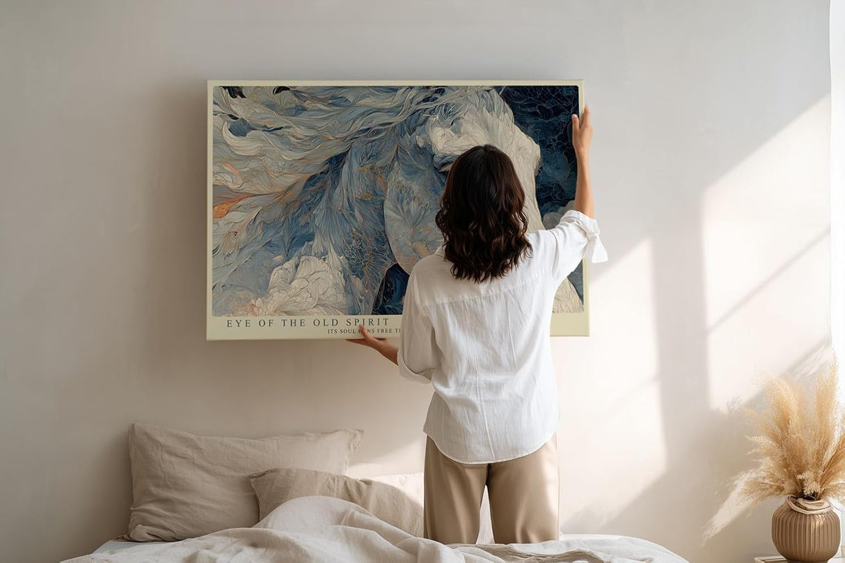 Paul Sinus Wandbild 120x80cm Pferdeportrait Moderne Tierkunst in Blau und Naturtoenen fuer Wohnzimmer Schlafzimmer und Büro