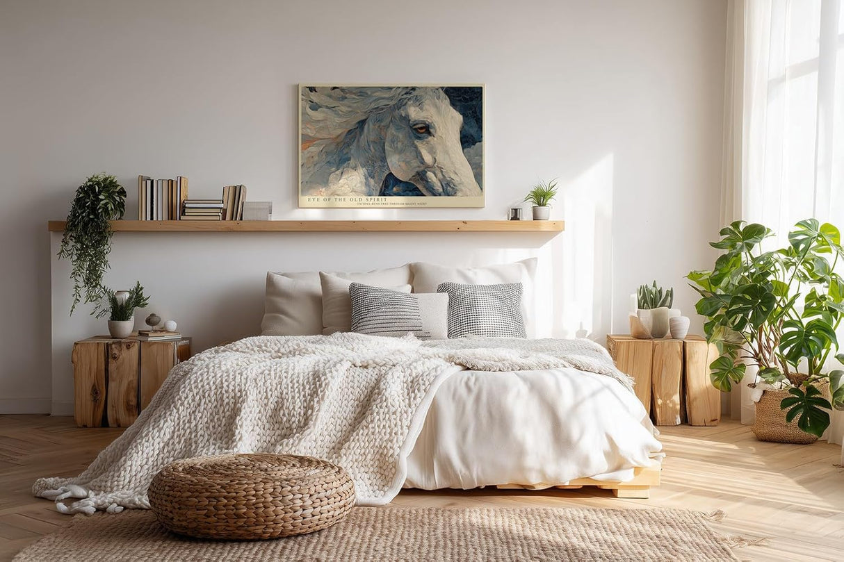 Paul Sinus Wandbild 120x80cm Pferdeportrait Moderne Tierkunst in Blau und Naturtoenen fuer Wohnzimmer Schlafzimmer und Büro