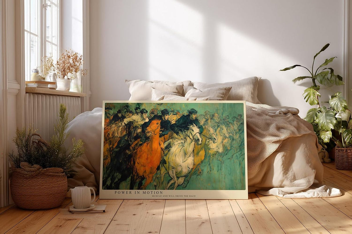 Paul Sinus Wandbild 120x80cm Pferderennen abstrakte Malerei dynamische Pferde Kunst Kunstdruck grosses Wandbild 120x80cm expressive Wanddekoration fuer Wohnzimmer Büro