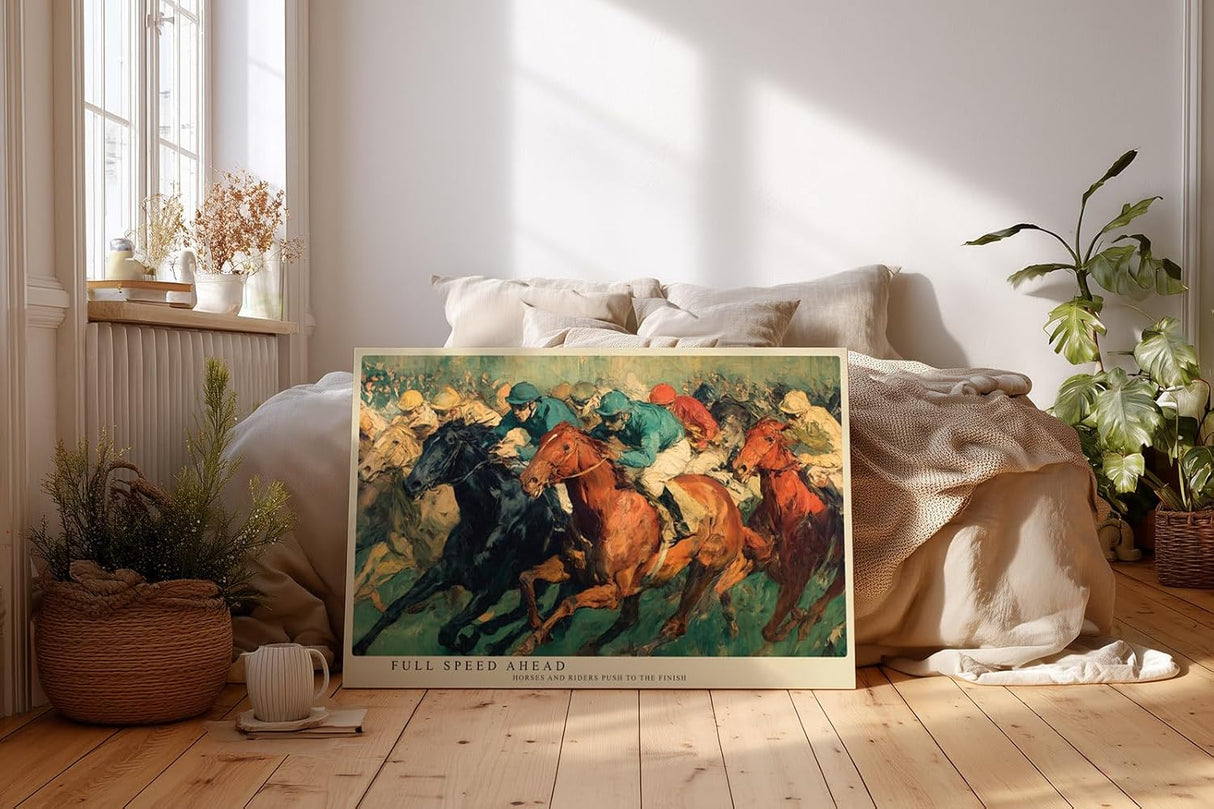 Paul Sinus Wandbild 120x80cm Pferderennen klassische Malerei dynamische Pferde Kunst Kunstdruck grosses Wandbild 120x80cm sportliche Wanddekoration fuer Wohnzimmer Büro Arbeitszimmer