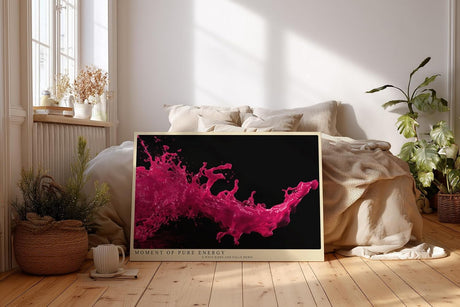 Paul Sinus Wandbild 120x80cm pinke Farbspritzer abstrakte Fotokunst dynamische Flüssigkeit moderne Kunst pink schwarz großes Kunstbild moderne Wanddekoration für Wohnzimmer Büro Atelier