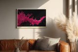Paul Sinus Wandbild 120x80cm pinke Farbspritzer abstrakte Fotokunst dynamische Flüssigkeit moderne Kunst pink schwarz großes Kunstbild moderne Wanddekoration für Wohnzimmer Büro Atelier
