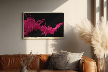 Paul Sinus Wandbild 120x80cm pinke Farbspritzer abstrakte Fotokunst dynamische Flüssigkeit moderne Kunst pink schwarz großes Kunstbild moderne Wanddekoration für Wohnzimmer Büro Atelier