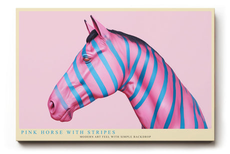 Paul Sinus Wandbild 120x80cm pinkes Pferd moderne Pop Art Tierkunst bunte Streifen Kunstdruck auffaellige Wanddekoration fuer Wohnzimmer Büro Atelier