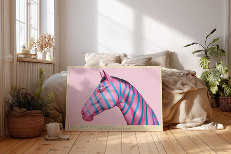 Paul Sinus Wandbild 120x80cm pinkes Pferd moderne Pop Art Tierkunst bunte Streifen Kunstdruck auffaellige Wanddekoration fuer Wohnzimmer Büro Atelier