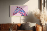 Paul Sinus Wandbild 120x80cm pinkes Pferd moderne Pop Art Tierkunst bunte Streifen Kunstdruck auffaellige Wanddekoration fuer Wohnzimmer Büro Atelier