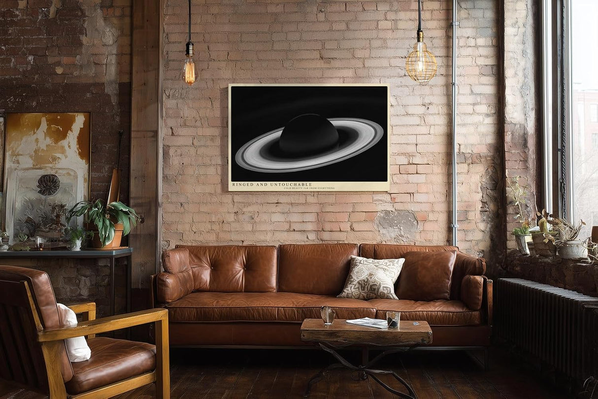Paul Sinus Wandbild 120x80cm Planet Mit Ringen Kosmos Minimalistische Weltraum Kunst Schwarz Weiss Illustration Kunstdruck Poster Grosse Wanddekoration fuer Wohnzimmer Büro