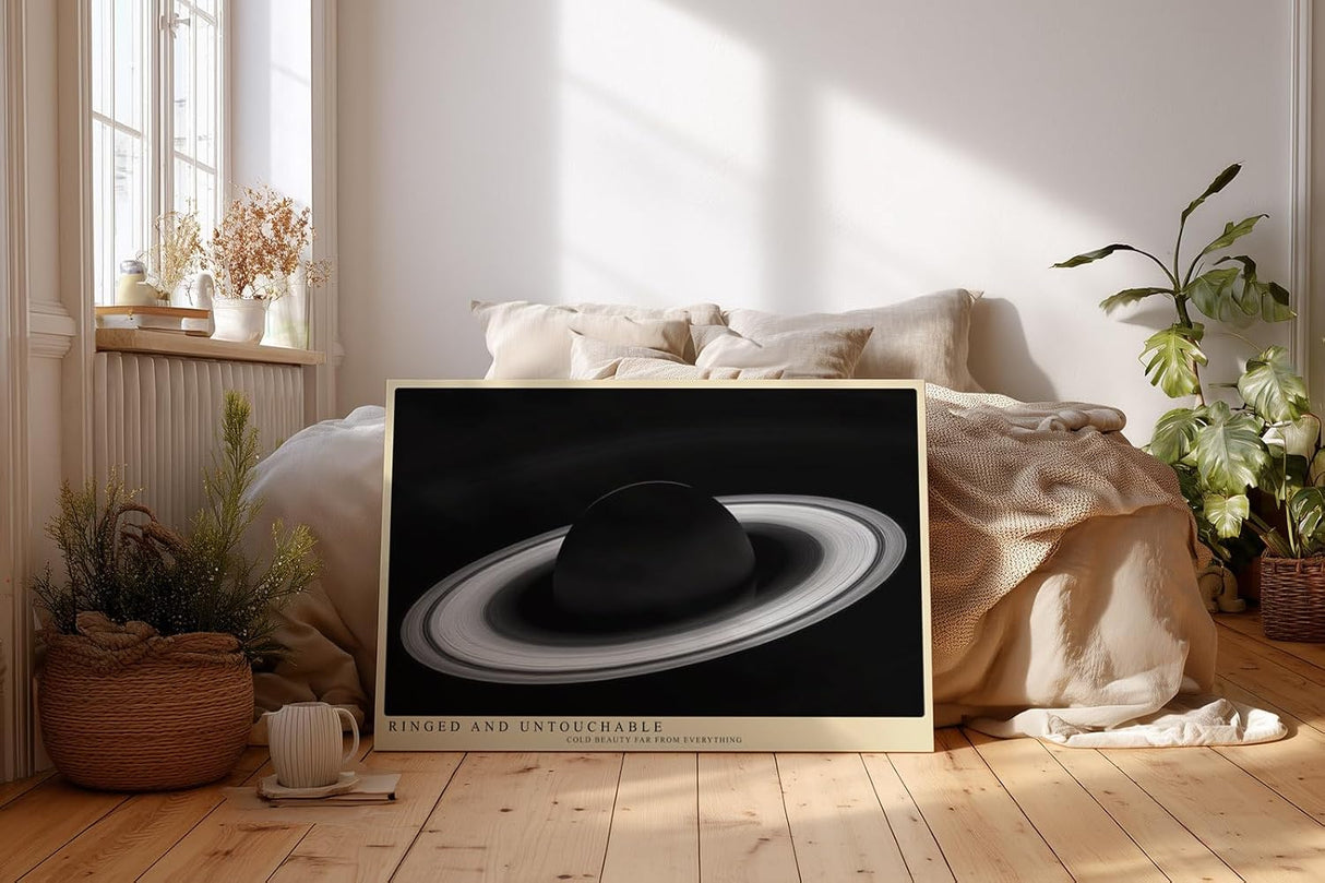 Paul Sinus Wandbild 120x80cm Planet Mit Ringen Kosmos Minimalistische Weltraum Kunst Schwarz Weiss Illustration Kunstdruck Poster Grosse Wanddekoration fuer Wohnzimmer Büro