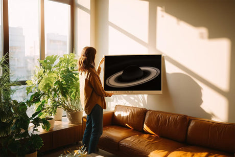 Paul Sinus Wandbild 120x80cm Planet Mit Ringen Kosmos Minimalistische Weltraum Kunst Schwarz Weiss Illustration Kunstdruck Poster Grosse Wanddekoration fuer Wohnzimmer Büro