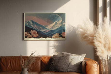 Paul Sinus Wandbild 120x80cm Planet Über Bergen Fantasie Landschaft LeinWandbild 120x80cm Kosmische Naturkunst Wanddekoration