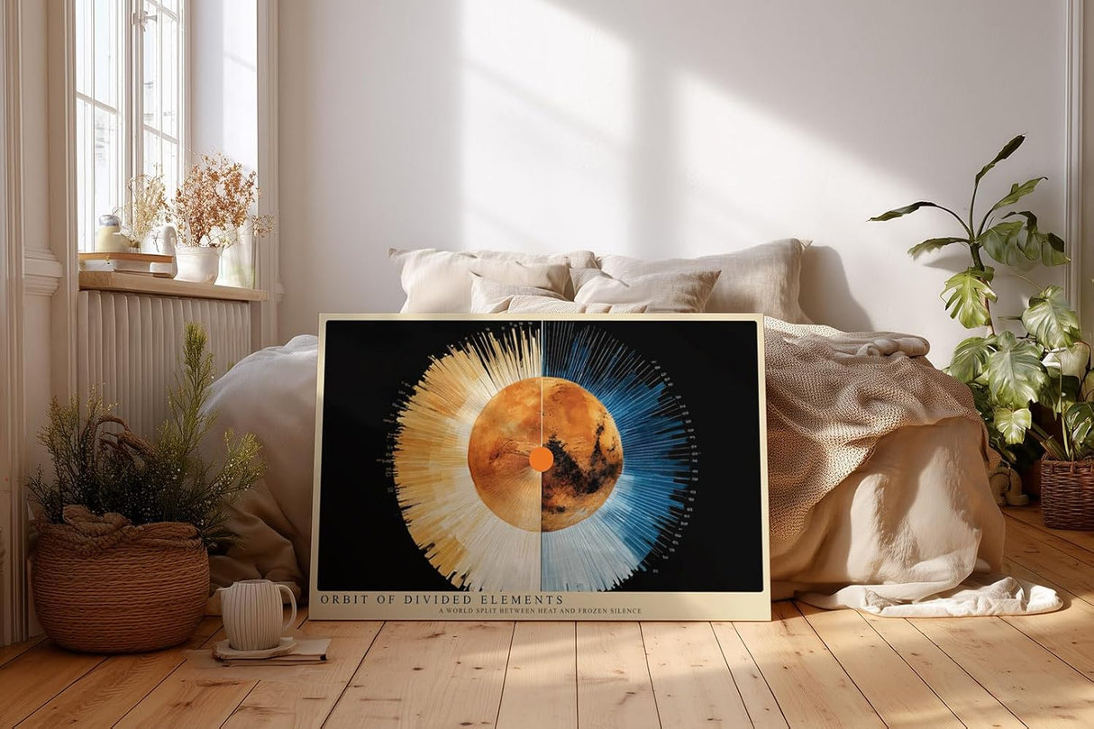 Paul Sinus Wandbild 120x80cm Planetare Grafik Kunstmotiv mit Feuer und Eis moderner kosmischer Kreis