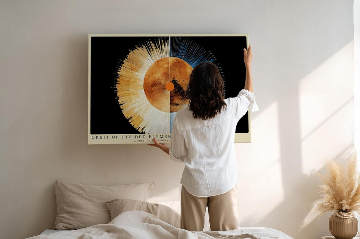 Paul Sinus Wandbild 120x80cm Planetare Grafik Kunstmotiv mit Feuer und Eis moderner kosmischer Kreis