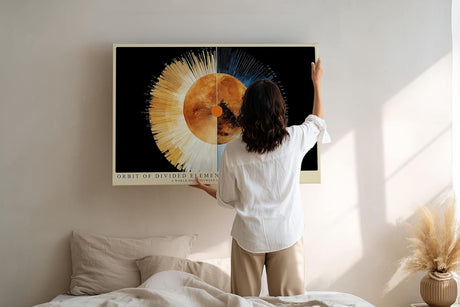 Paul Sinus Wandbild 120x80cm Planetare Grafik Kunstmotiv mit Feuer und Eis moderner kosmischer Kreis