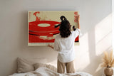 Paul Sinus Wandbild 120x80cm Plattenspieler Vinyl Musik Retro Illustration rot weiss modernes Musik Kunstbild DJ Wanddekoration fuer Wohnzimmer Studio Musikzimmer