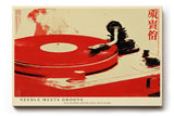 Paul Sinus Wandbild 120x80cm Plattenspieler Vinyl Musik Retro Illustration rot weiss modernes Musik Kunstbild DJ Wanddekoration fuer Wohnzimmer Studio Musikzimmer