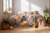 Paul Sinus Wandbild 120x80cm Poetisches Frauenportrait mit Blumen und Licht Moderne Illustration in warmen Naturfarben