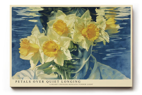 Paul Sinus Wandbild 120x80cm Poetisches Frauenportrait mit Narzissen Surreale Blumenkomposition in Blau und Gelb Modernes Kunstbild