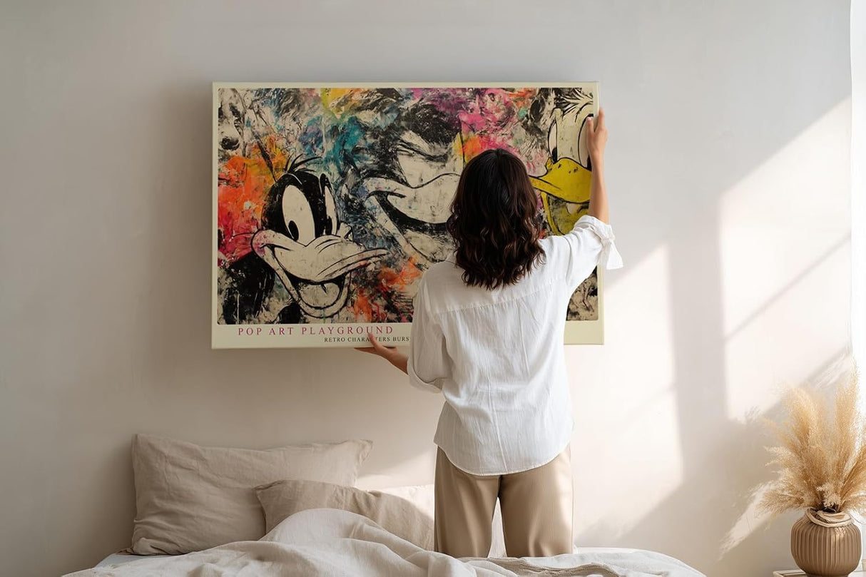 Paul Sinus Wandbild 120x80cm Pop Art Ente Cartoon bunt moderne Street Art Illustration Kunstdruck grosses Wandbild 120x80cm kreative Wanddekoration fuer Wohnzimmer Jugendzimmer Büro
