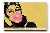 Paul Sinus Wandbild 120x80cm Pop Art Frau mit Brille Kaugummi modern retro Portraet Kunstbild gelb pink Wanddekoration fuer Wohnzimmer Büro