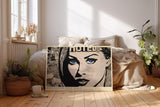 Paul Sinus Wandbild 120x80cm Pop Art Frauenportrait Collage Kunstmotiv Modernes Gesicht mit blauen Augen und grafischer Struktur
