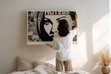 Paul Sinus Wandbild 120x80cm Pop Art Frauenportrait Collage Kunstmotiv Modernes Gesicht mit blauen Augen und grafischer Struktur