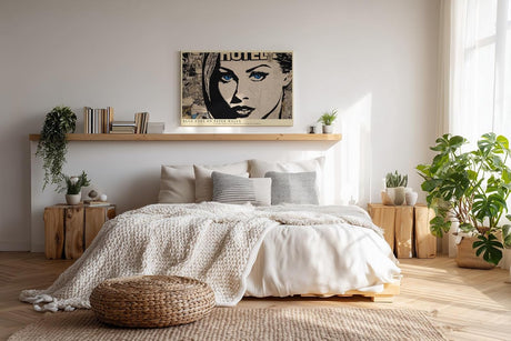 Paul Sinus Wandbild 120x80cm Pop Art Frauenportrait Collage Kunstmotiv Modernes Gesicht mit blauen Augen und grafischer Struktur