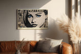 Paul Sinus Wandbild 120x80cm Pop Art Frauenportrait Collage Kunstmotiv Modernes Gesicht mit blauen Augen und grafischer Struktur