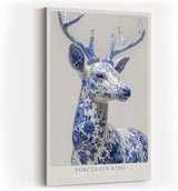 Paul Sinus Wandbild in 40x60cm Porcelain King – majestätischer Hirsch in edler Blau-Weiß-Optik mit detailreicher Porzellanstruktur