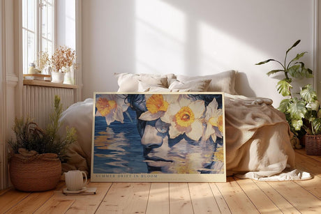 Paul Sinus Wandbild 120x80cm Portrait mit Blumen und Wasser Moderne Kunstmotiv mit floraler Spiegelung und sommerlicher Stimmung