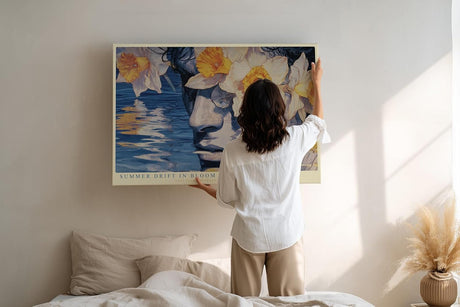 Paul Sinus Wandbild 120x80cm Portrait mit Blumen und Wasser Moderne Kunstmotiv mit floraler Spiegelung und sommerlicher Stimmung