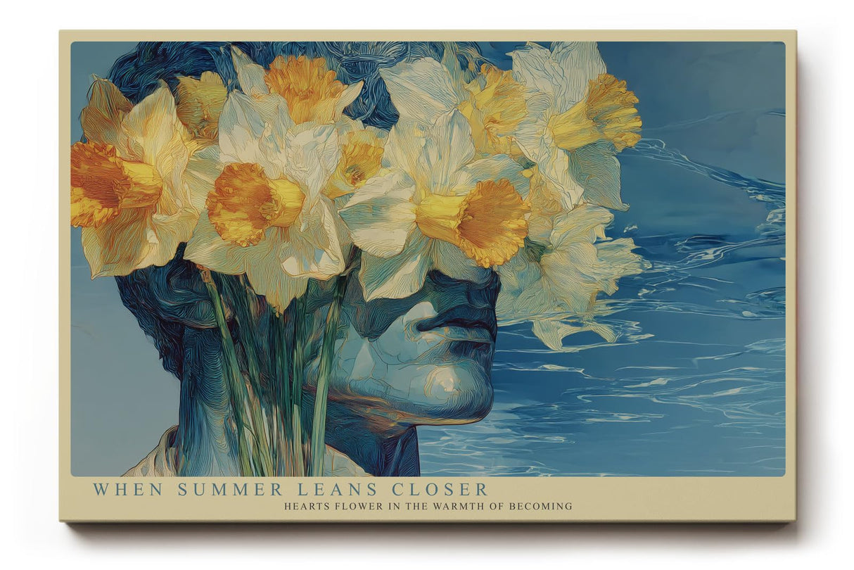 Paul Sinus Wandbild 120x80cm Portrait mit Narzissen Surreale Blumen Kunst Moderne Illustration mit floraler Komposition