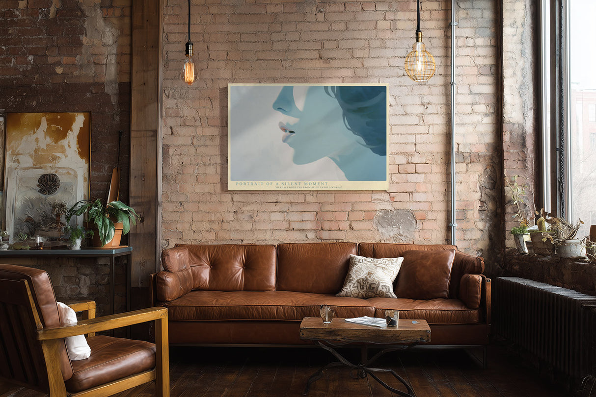 Paul Sinus Wandbild Portrait of a Silent Moment modernes Porträt in sanften Blautönen mit minimalistischer Ausdruckskraft