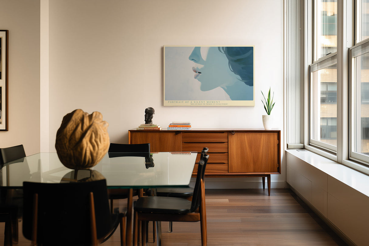 Paul Sinus Wandbild Portrait of a Silent Moment modernes Porträt in sanften Blautönen mit minimalistischer Ausdruckskraft