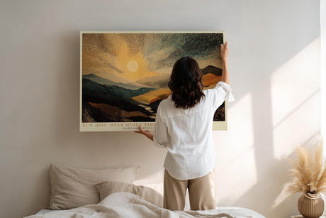 Paul Sinus Wandbild 120x80cm Punktmalerei Landschaft Sonnenuntergang Berge moderne Natur Kunst Wanddekoration Wohnzimmer