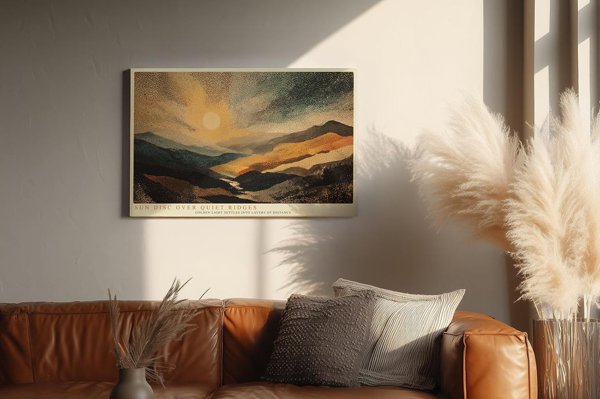 Paul Sinus Wandbild 120x80cm Punktmalerei Landschaft Sonnenuntergang Berge moderne Natur Kunst Wanddekoration Wohnzimmer