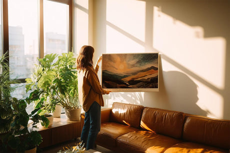 Paul Sinus Wandbild 120x80cm Punktmalerei Landschaft Sonnenuntergang Berge moderne Natur Kunst Wanddekoration Wohnzimmer