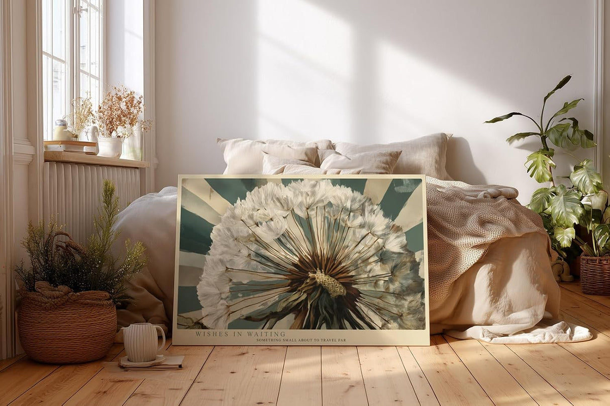 Paul Sinus Wandbild 120x80cm Pusteblume Makro Naturfotografie beige gruene Farben botanisches Kunstbild moderne Wanddekoration fuer Wohnzimmer Büro
