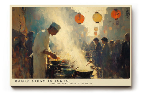 Paul Sinus Wandbild 120x80cm Ramen Koch in Tokio – Lebendige Streetfood Szene mit Laternen und traditioneller Küche