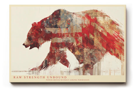 Paul Sinus Wandbild 120x80cm Raw Strength Unbound Abstrakter Baer mit USA Flagge Moderne Tier Kunst fuer Wohnzimmer Büro und Loft