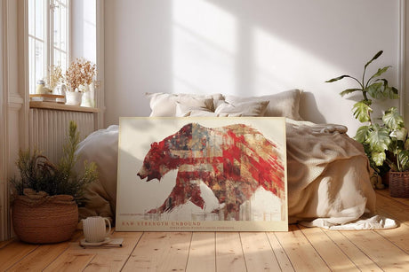 Paul Sinus Wandbild 120x80cm Raw Strength Unbound Abstrakter Baer mit USA Flagge Moderne Tier Kunst fuer Wohnzimmer Büro und Loft