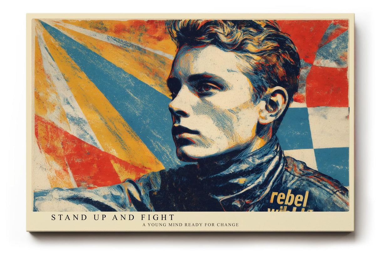 Paul Sinus Wandbild 120x80cm Rebellisches Portrait Pop Art Stil in Rot Blau Gelb Moderne Wanddekoration