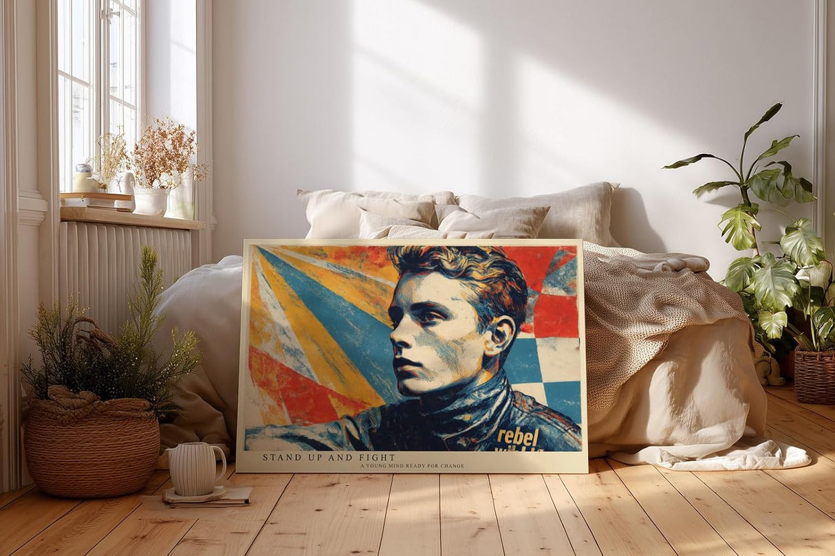 Paul Sinus Wandbild 120x80cm Rebellisches Portrait Pop Art Stil in Rot Blau Gelb Moderne Wanddekoration