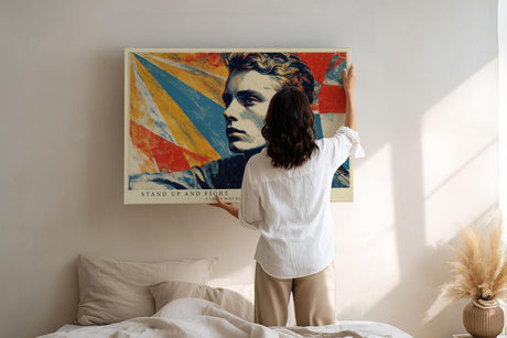 Paul Sinus Wandbild 120x80cm Rebellisches Portrait Pop Art Stil in Rot Blau Gelb Moderne Wanddekoration