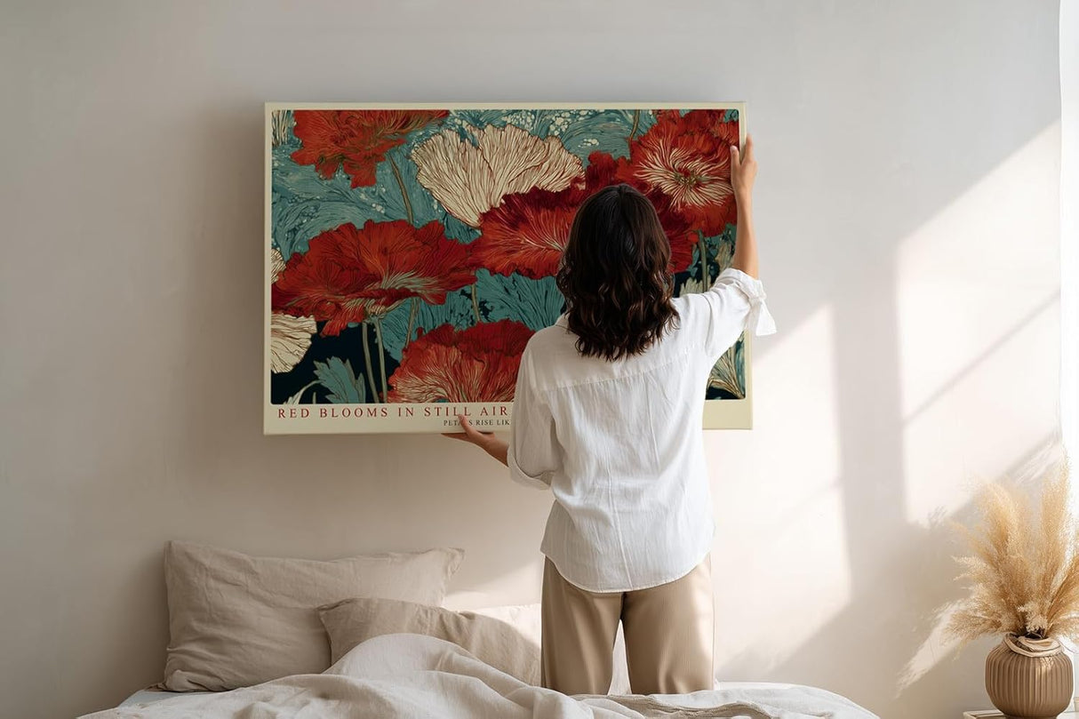 Paul Sinus Wandbild 120x80cm Red Blooms in Still Air elegante rote Blumen Illustration florale Kunst Poster für Wohnzimmer Schlafzimmer Büro