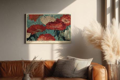 Paul Sinus Wandbild 120x80cm Red Blooms in Still Air elegante rote Blumen Illustration florale Kunst Poster für Wohnzimmer Schlafzimmer Büro